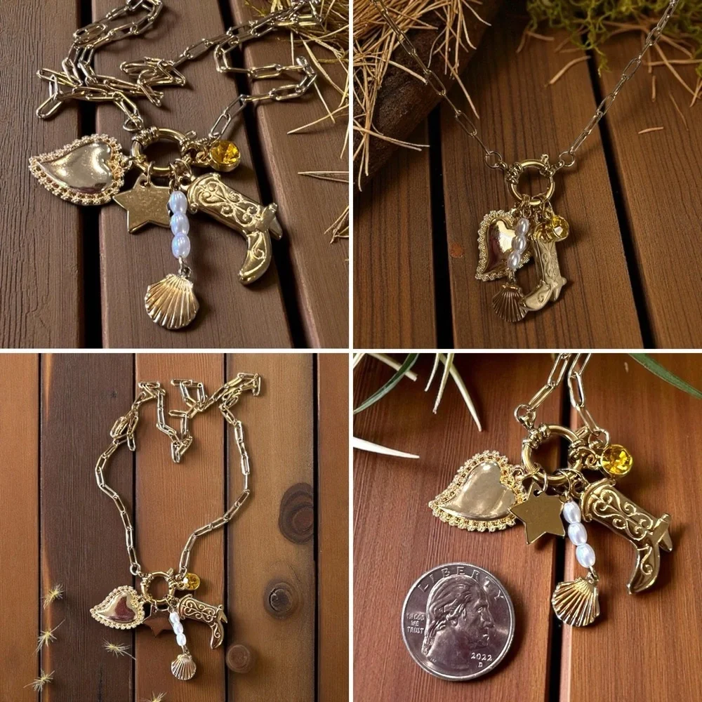 Gold Toned Charm Necklace Coastal Cowgirl